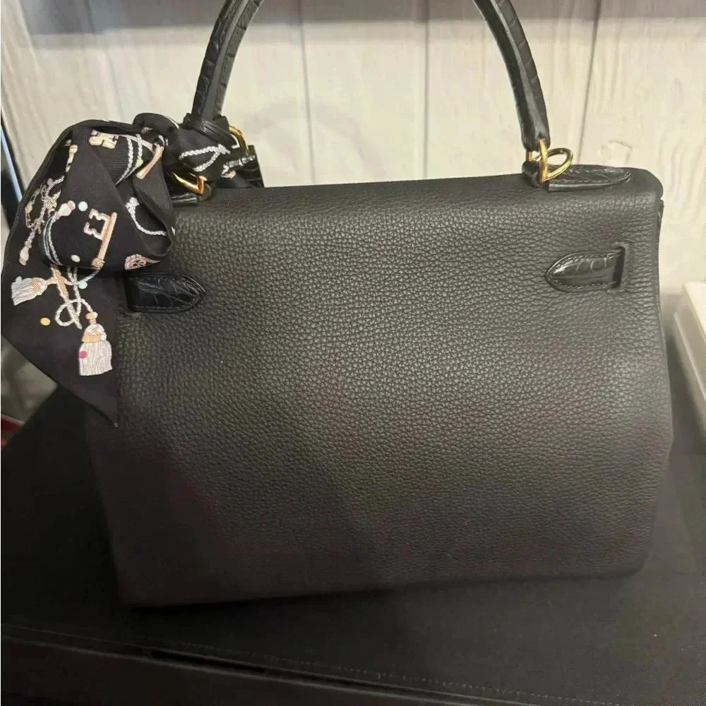 Hermes Togo matte porous crocodile Kelly retourne touch black 28. Full set - Picture 4 of 6